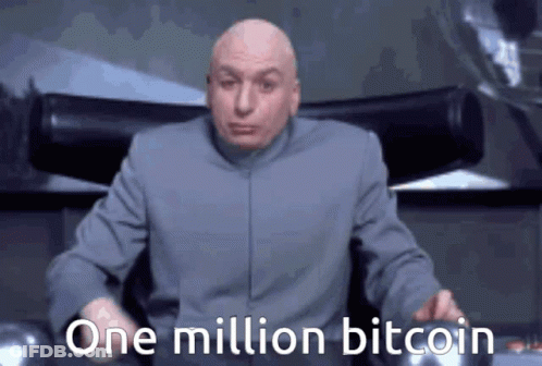 A Bald Man In A Gray Suit Is Sitting In A Chair And Says One Million Bitcoin GIF