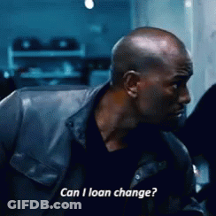 A Bald Man In A Leather Jacket Is Asking Can I Loan Change GIF