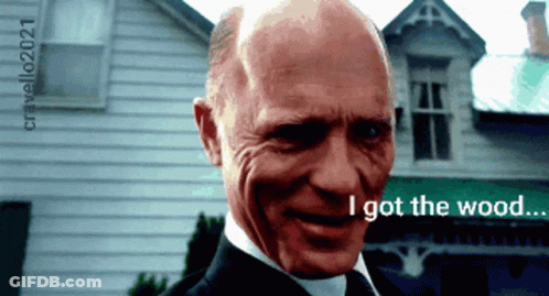 A Bald Man In A Suit And Tie Is Smiling And Says " I Got The Wood " GIF