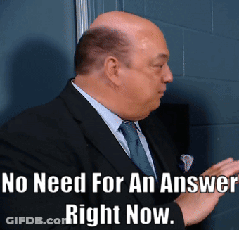 A Bald Man In A Suit And Tie Says " No Need For An Answer Right Now .. " GIF