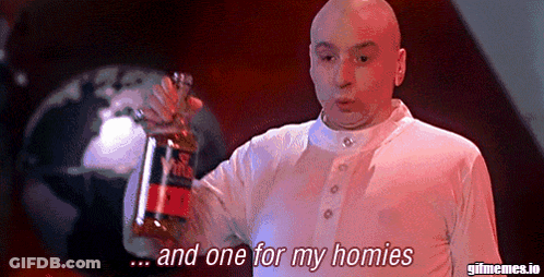 A Bald Man In A White Shirt Is Holding A Bottle And Saying And One For My Homies GIF