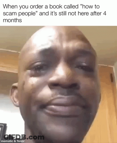 A Bald Man Is Crying Because He Ordered A Book Called How To Scam People . GIF