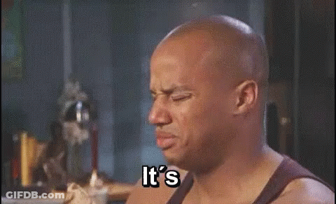 A Bald Man Is Eating A Piece Of Food And Saying `` It 'S So Hot ! '' GIF