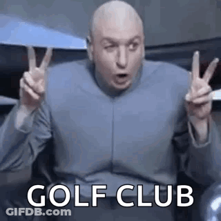 A Bald Man Is Giving A Peace Sign With His Hands And The Words Golf Club . GIF