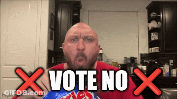 A Bald Man Is Holding A Bag Of Chips And Says Vote No GIF