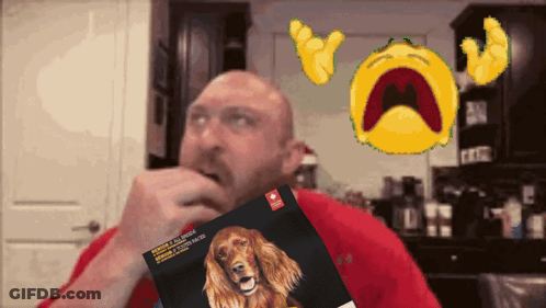 A Bald Man Is Holding A Book That Says ' Irish Setter ' On The Cover GIF
