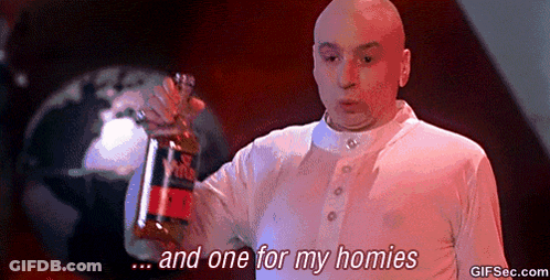 A Bald Man Is Holding A Bottle Of Alcohol And Saying And One For My Homies GIF