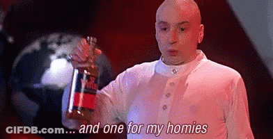 A Bald Man Is Holding A Bottle Of Whiskey And Says `` And One For My Homies '' . GIF