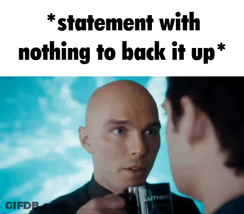 A Bald Man Is Holding A Cup With The Words " Statement With Nothing To Back It Up " On The Bottom GIF
