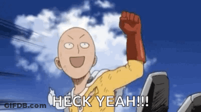 A Bald Man Is Holding His Fist Up In The Air And Says `` Heck Yeah '' . GIF