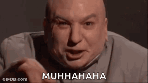 A Bald Man Is Making A Funny Face And Pointing At The Camera With The Words `` Muhhaha '' . GIF