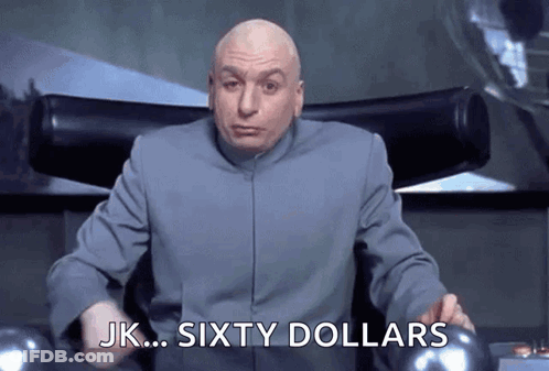 A Bald Man Is Sitting In A Chair And Says Jk ... Sixty Dollars GIF