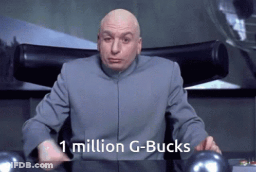 A Bald Man Is Sitting In A Chair With The Words 1 Million G-Bucks Written Below Him GIF