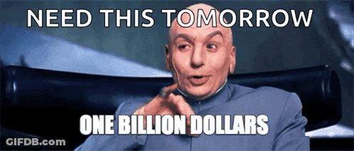 A Bald Man Is Sitting In A Chair With The Words Need This Tomorrow One Billion Dollars Above Him GIF