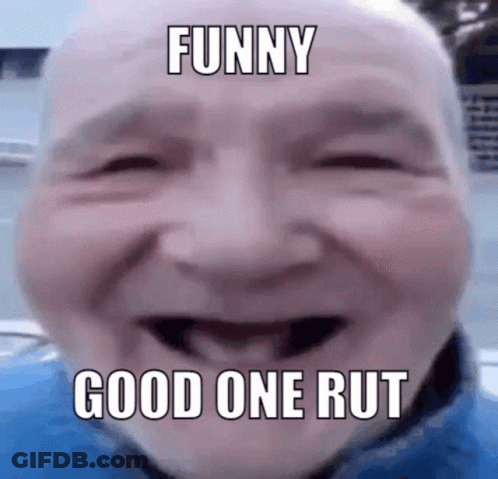 A Bald Man Is Smiling With The Words Funny Good One Rut Above His Face GIF