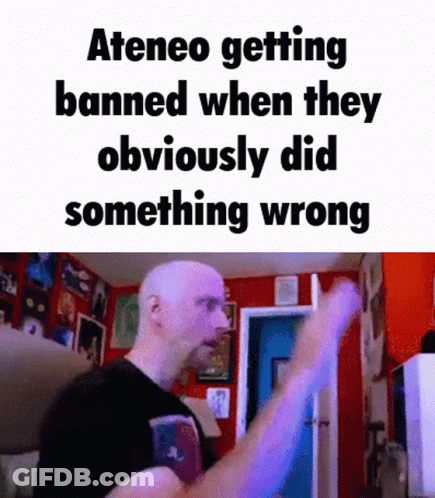 A Bald Man Is Standing In Front Of A Red Wall With The Words Ateneo Getting Banned When They Obviously Did Something Wro GIF