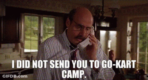 A Bald Man Is Talking On A Cell Phone And Says I Did Not Send You To Go-Kart Camp GIF