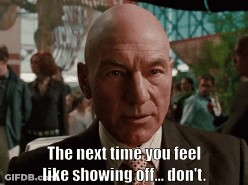 A Bald Man Says " The Next Time You Feel Like Showing Off ... Don 'T " GIF