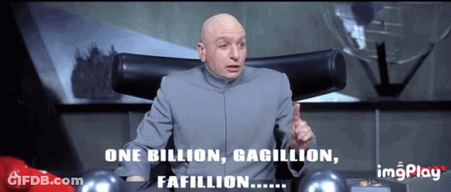 A Bald Man Sitting In A Chair With The Words One Billion Gaillion Famillion GIF