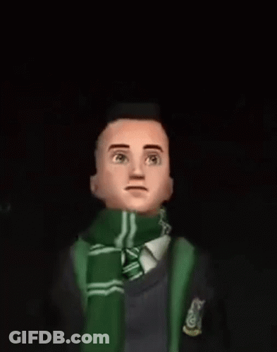 A Bald Man Wearing A Green Scarf And Sweater Is Standing In A Dark Room . GIF