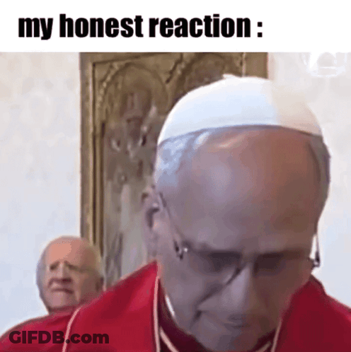 A Bald Man Wearing A White Hat And Glasses Is Standing In Front Of A Painting And Says My Honest Reaction . GIF