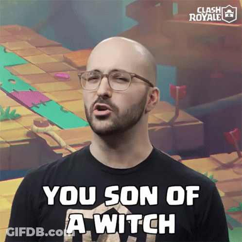 A Bald Man Wearing Glasses And A Black Shirt Says You Son Of A Witch GIF