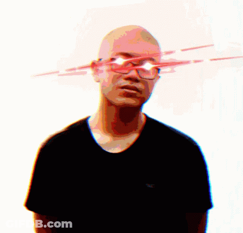 A Bald Man Wearing Glasses And A Black Shirt With A Hollister Logo GIF