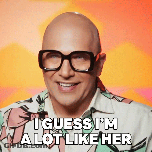 A Bald Man Wearing Glasses And A Floral Shirt Is Smiling And Saying I Guess I 'M A Lot Like Her GIF