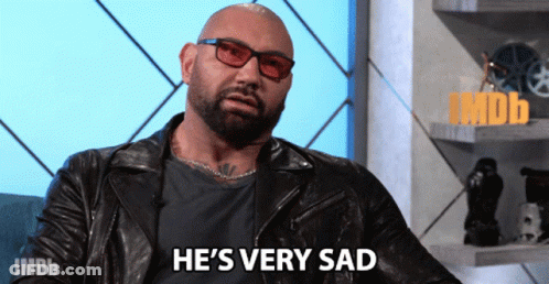 A Bald Man Wearing Glasses And A Leather Jacket Is Saying He 'S Very Sad GIF