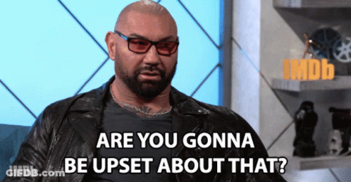 A Bald Man Wearing Glasses And A Leather Jacket Says Are You Gonna Be Upset About That GIF