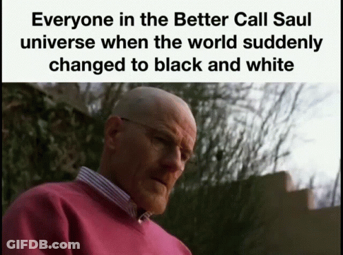 A Bald Man Wearing Glasses And A Pink Sweater With The Caption Everyone In The Better Call Saul Universe GIF