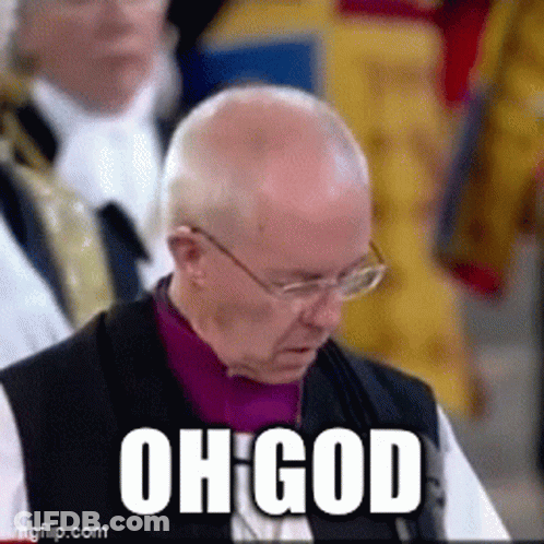 A Bald Man Wearing Glasses And A Purple Shirt Says Oh God . GIF