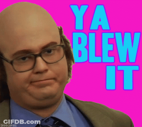 A Bald Man Wearing Glasses And A Suit With The Words Ya Blew It Behind Him GIF