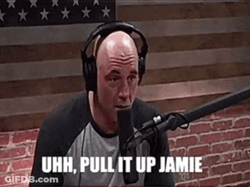 A Bald Man Wearing Headphones Is Talking Into A Microphone And Saying `` Pull It Up Jamie '' . GIF