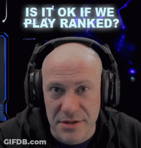 A Bald Man Wearing Headphones With The Words Is It Ok If We Play Ranked Above Him GIF