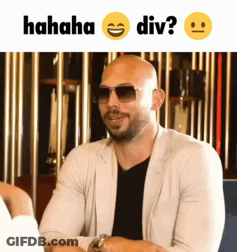 A Bald Man Wearing Sunglasses And A White Jacket Is Laughing With The Words " Hahaha Div " Below Him GIF