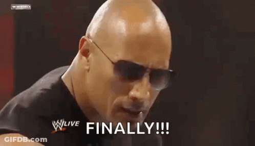 A Bald Man Wearing Sunglasses Is Making A Funny Face And Saying `` Finally '' . GIF