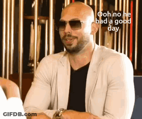 A Bald Man Wearing Sunglasses Says Ooh No He Had A Good Day . GIF