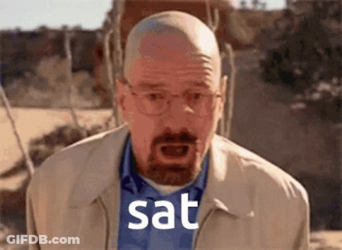 A Bald Man With A Beard And Glasses Is Screaming With The Word Sat Written On His Face . GIF