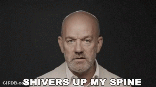 A Bald Man With A Beard And The Words Shivers Up My Spine Below Him GIF
