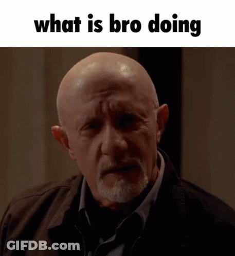 A Bald Man With A Beard And The Words " What Is Bro Doing " Below Him GIF
