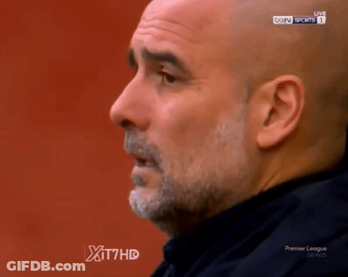 A Bald Man With A Beard Is Being Shown On A Television Screen GIF