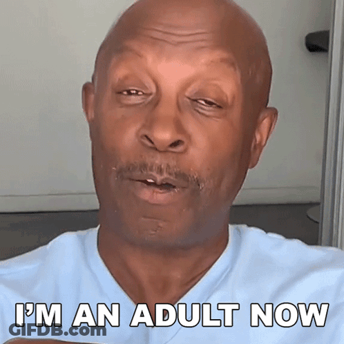 A Bald Man With A Beard Is Making A Funny Face And Says I 'M An Adult Now GIF