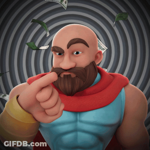 A Bald Man With A Beard Is Pointing At The Camera With Money Falling Around Him GIF