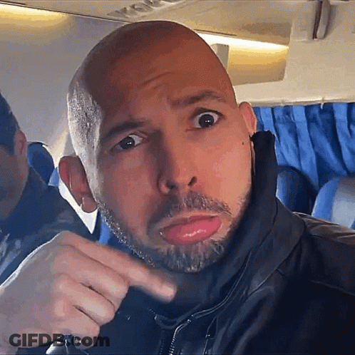 A Bald Man With A Beard Is Pointing To The Camera GIF
