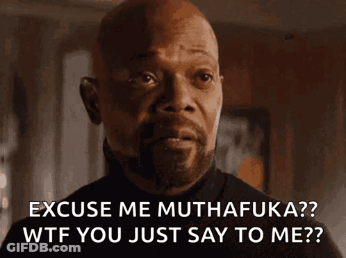 A Bald Man With A Beard Is Saying " Excuse Me Muthafuka " GIF