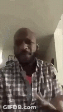 A Bald Man With A Beard Wearing A Plaid Shirt Is Standing In A Living Room . GIF