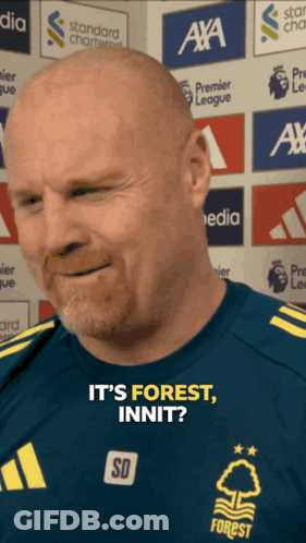 A Bald Man With A Beard Wearing A Shirt That Says Forest GIF