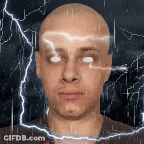 A Bald Man With A Lightning Bolt On His Head GIF