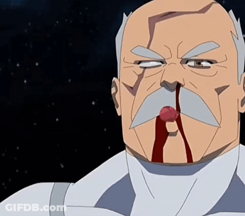 A Bald Man With A Mustache Has Blood Running From His Nose GIF